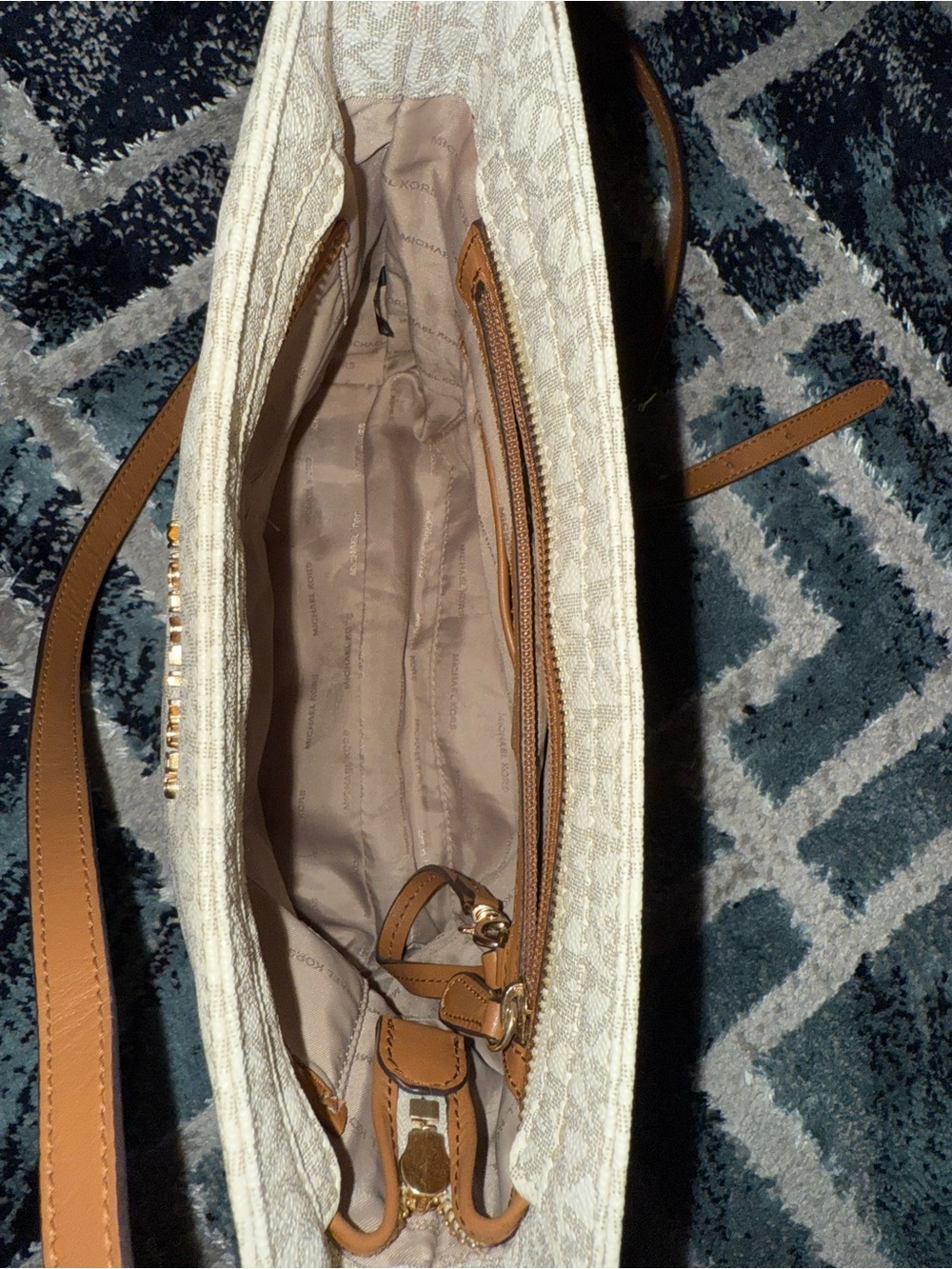 Michael Kors Cream and Tan MK Logo Crossbody Bag - Picture 4 of 5